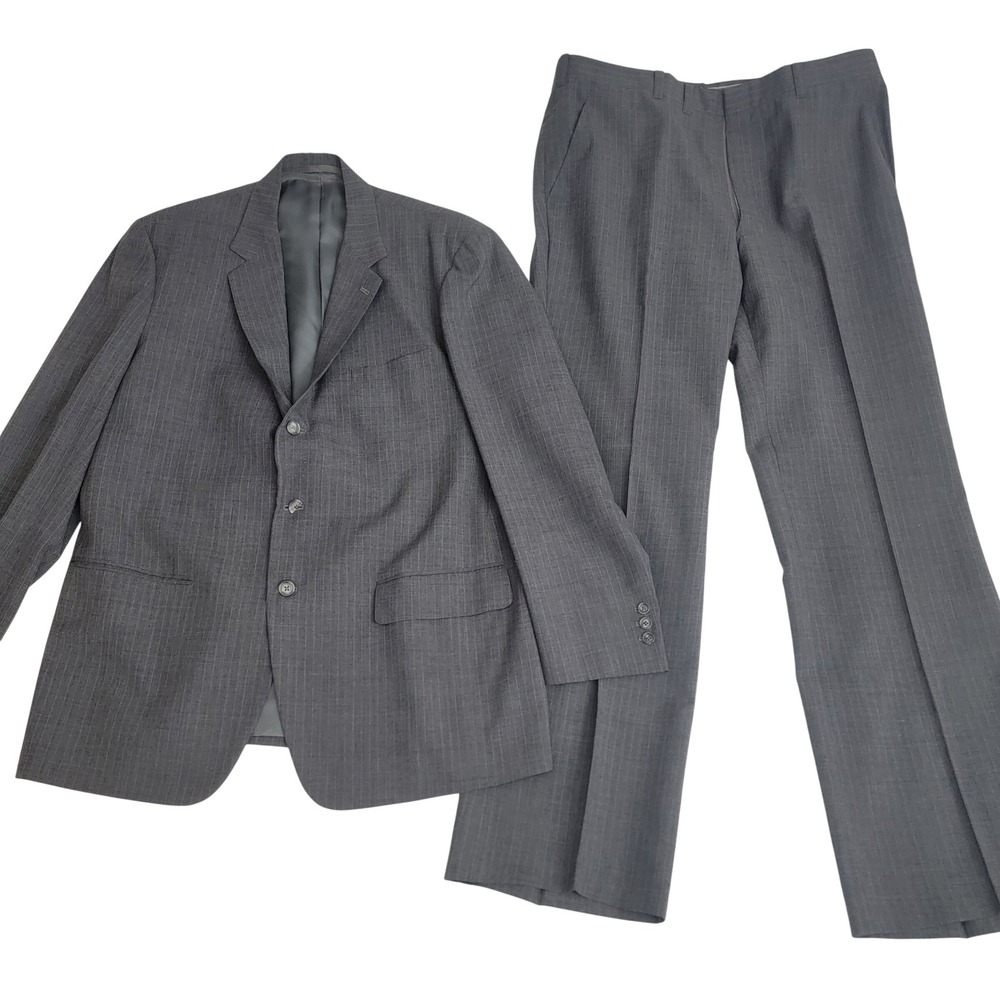 VTG 1980s Citadel Trading Co CUSTOM MADE Gray‎ Pinstripe Wool 3-Button Suit 44L